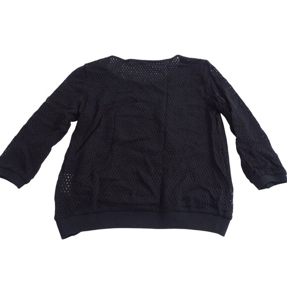 France Mode Black Mesh Studded Star Graphic Top Women Size S 3/4 Sleeve FLAW - Picture 3 of 12